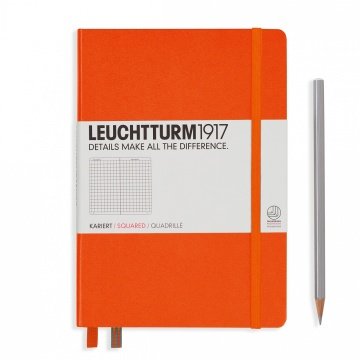 Leuchtturm1917 Not Defteri Orta Boy (A5), Sert Kapak, 249 Numaralandırılmış Sayfa, Turuncu - Kareli