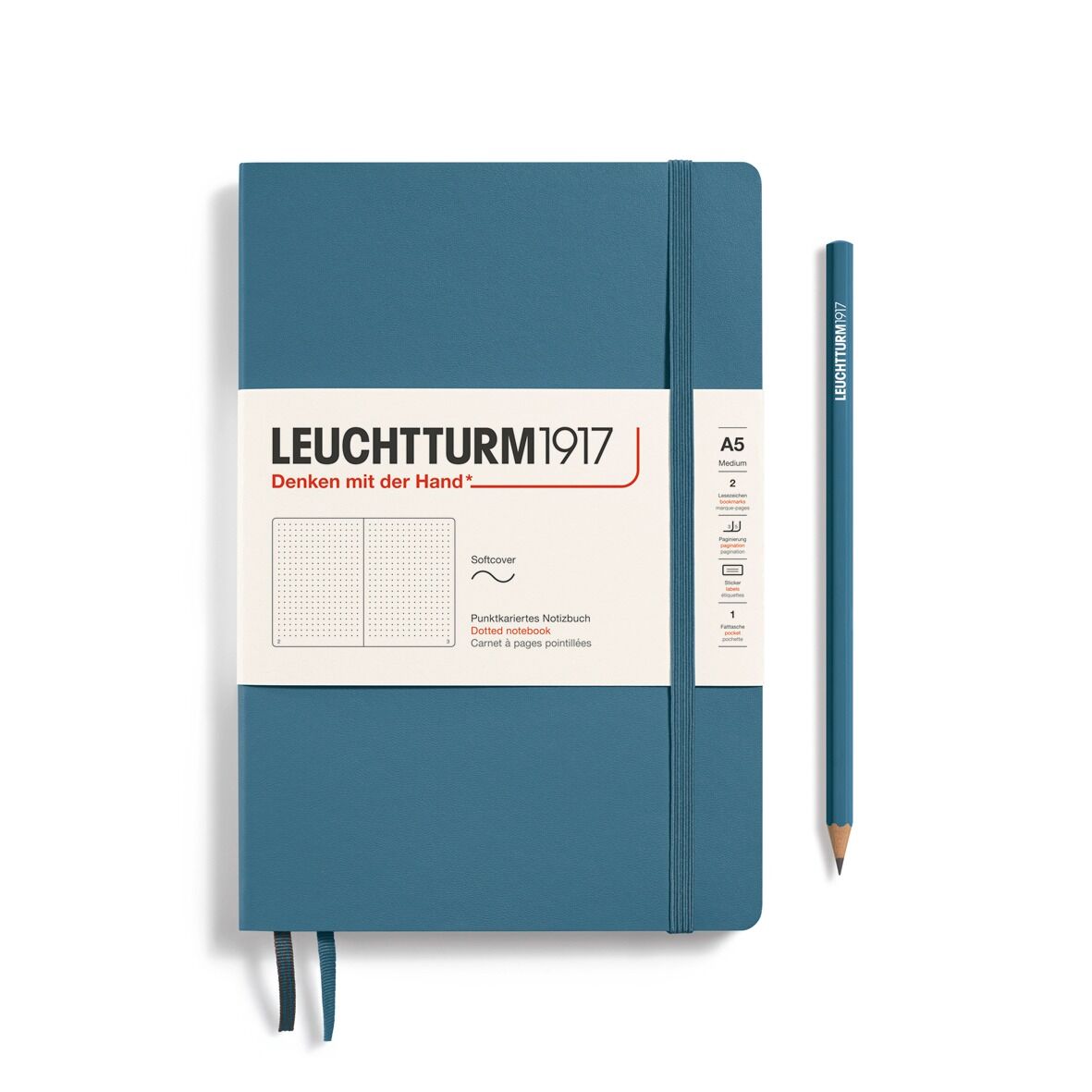 Leuchtturm1917 Not Defteri Orta Boy (A5), Yumuşak Kapak, 121 Numaralandırılmış Sayfa, Taş Mavi - Noktalı