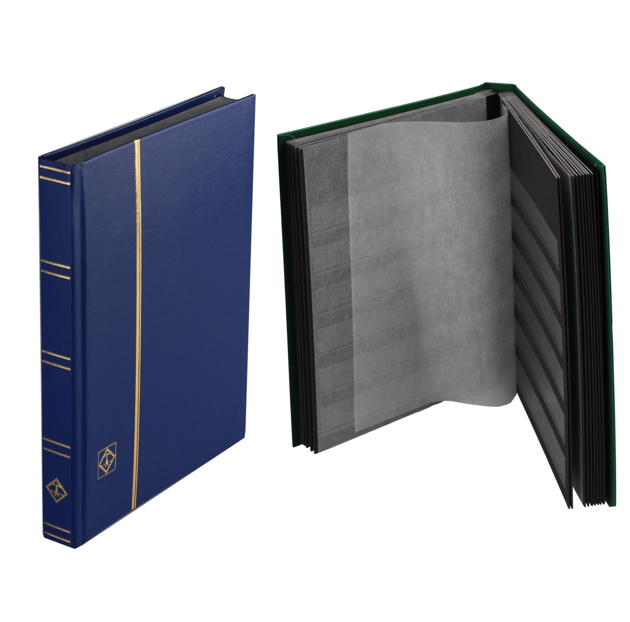 Leuchtturm Pul Defteri BASIC Siyah Zemin, Sert Kapak, 16 Yaprak 32 Sayfa - Mavi - A5