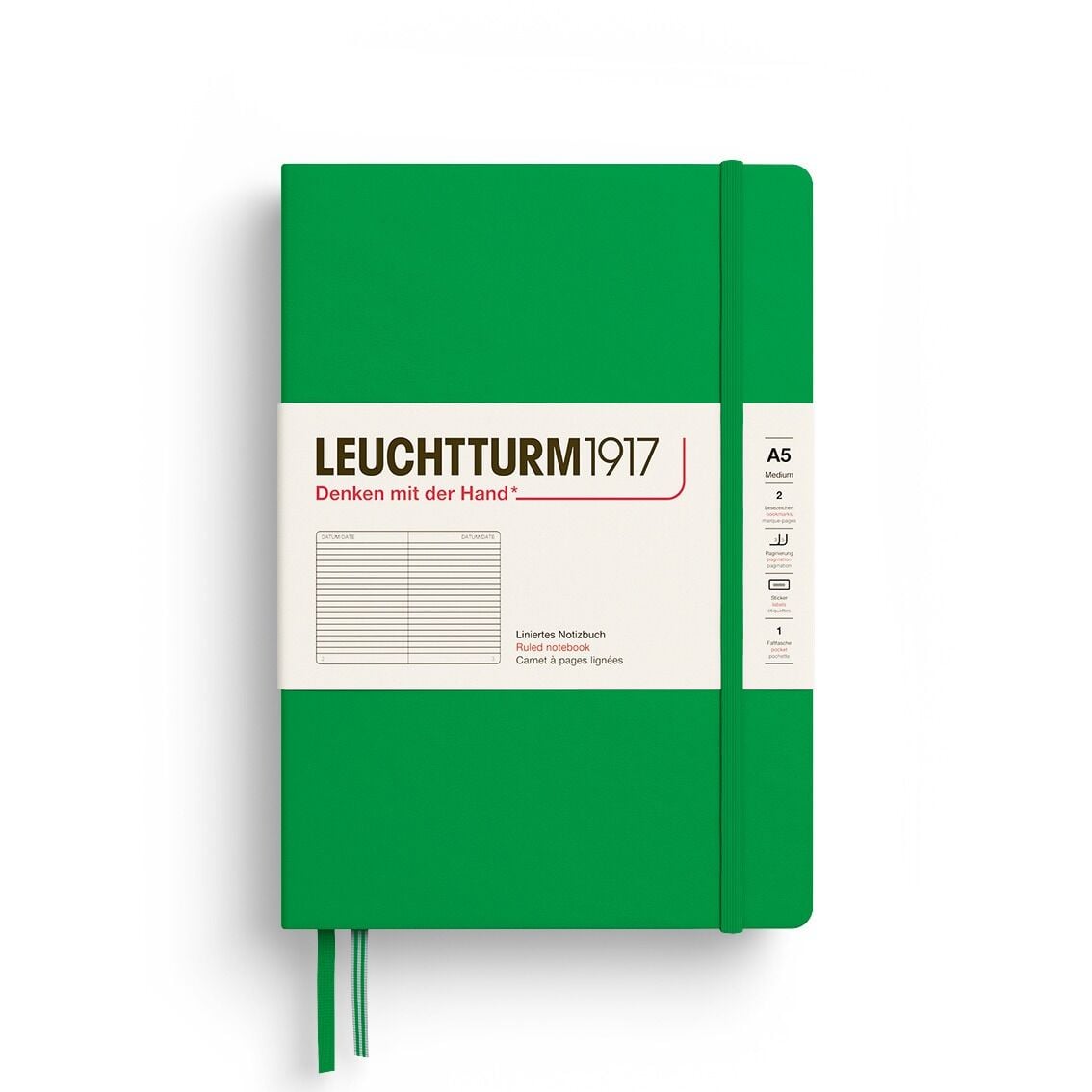 Leuchtturm1917 Not Defteri Orta Boy (A5), Sert Kapak, 251 Numaralandırılmış Sayfa, Bahar Yaprağı - Kareli