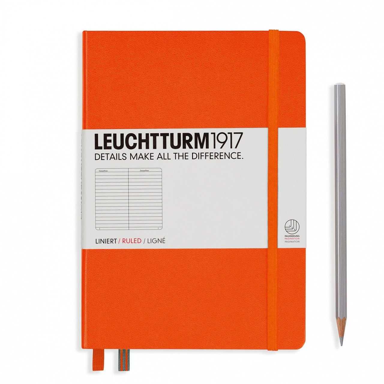 Leuchtturm1917 Not Defteri Orta Boy (A5), Sert Kapak, 249 Numaralandırılmış Sayfa, Turuncu - Çizgili
