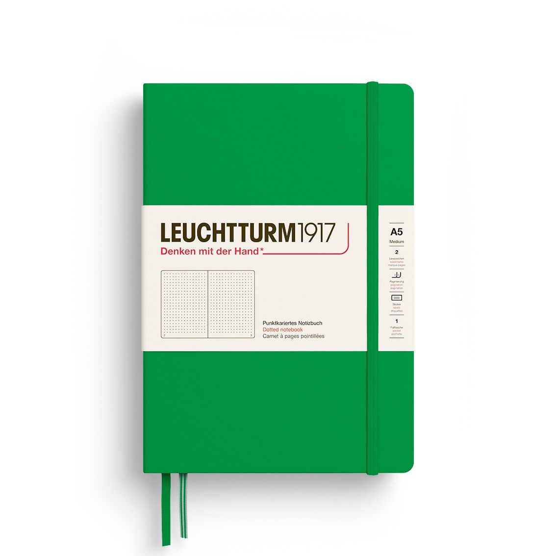 Leuchtturm1917 Not Defteri Orta Boy (A5), Sert Kapak, 251 Numaralandırılmış Sayfa, Bahar Yaprağı - Noktalı