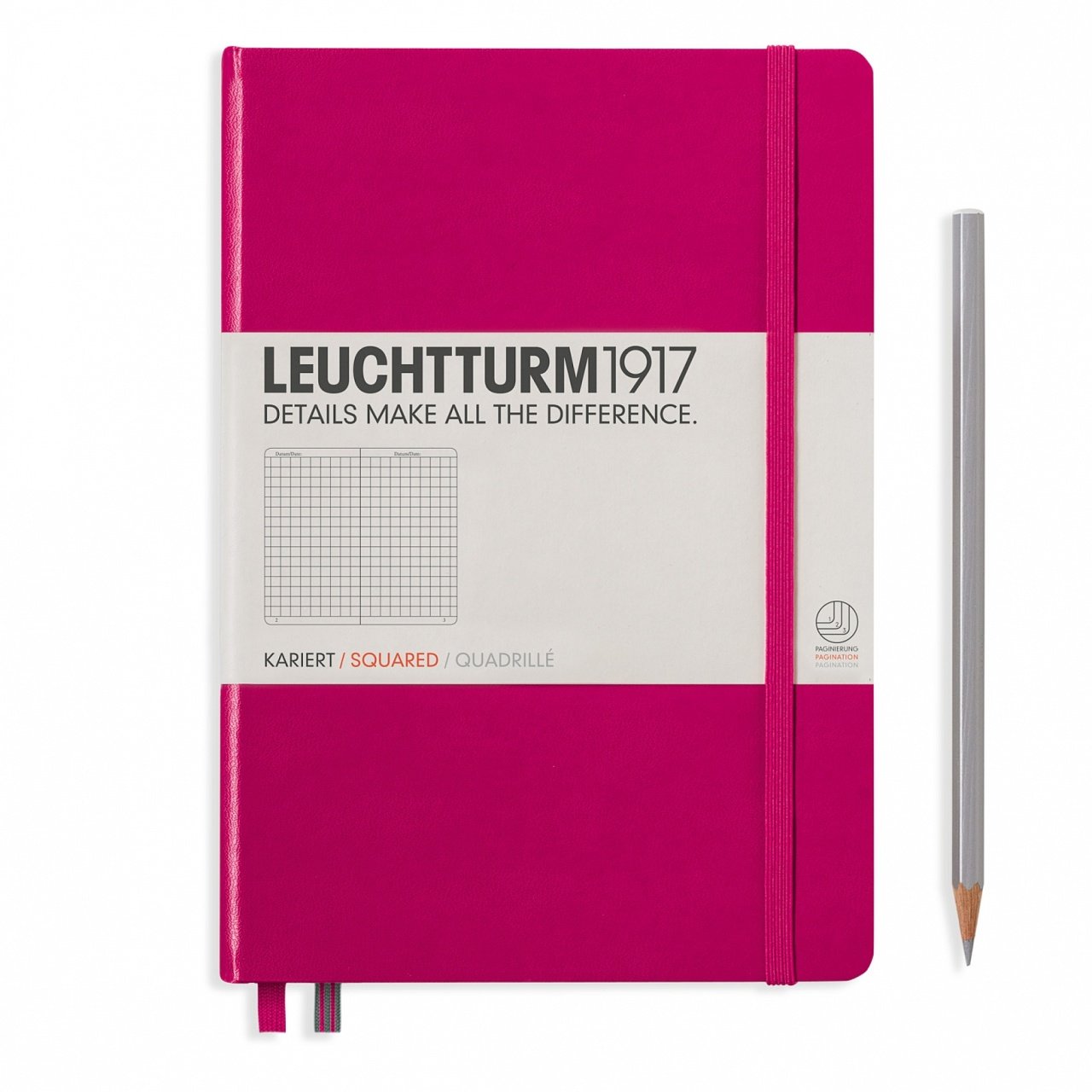 Leuchtturm1917 Not Defteri Orta Boy (A5), Sert Kapak, 249 Numaralandırılmış Sayfa, Vişne - Kareli