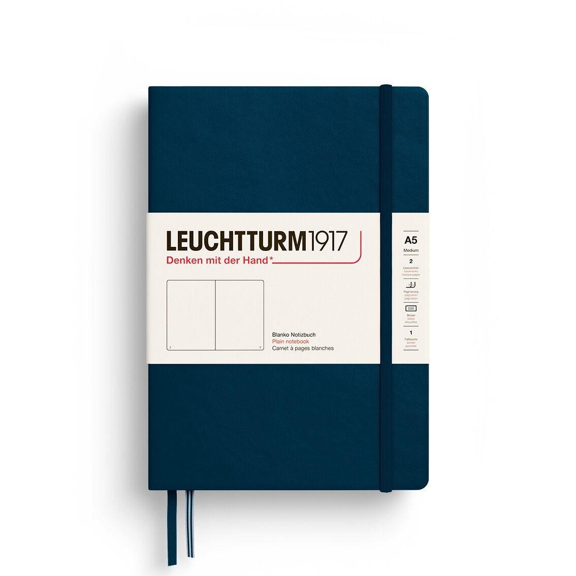 Leuchtturm1917 Not Defteri Orta Boy (A5), Sert Kapak, 251 Numaralandırılmış Sayfa, Derin Deniz - Düz