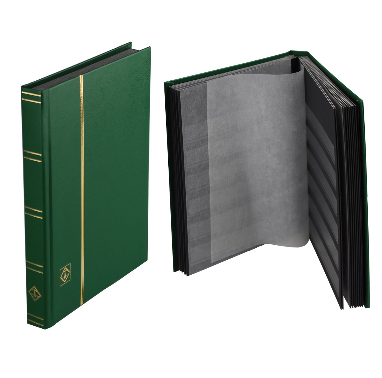 Leuchtturm Pul Defteri BASIC Siyah Zemin, Sert Kapak, 16 Yaprak 32 Sayfa - Yeşil - A5