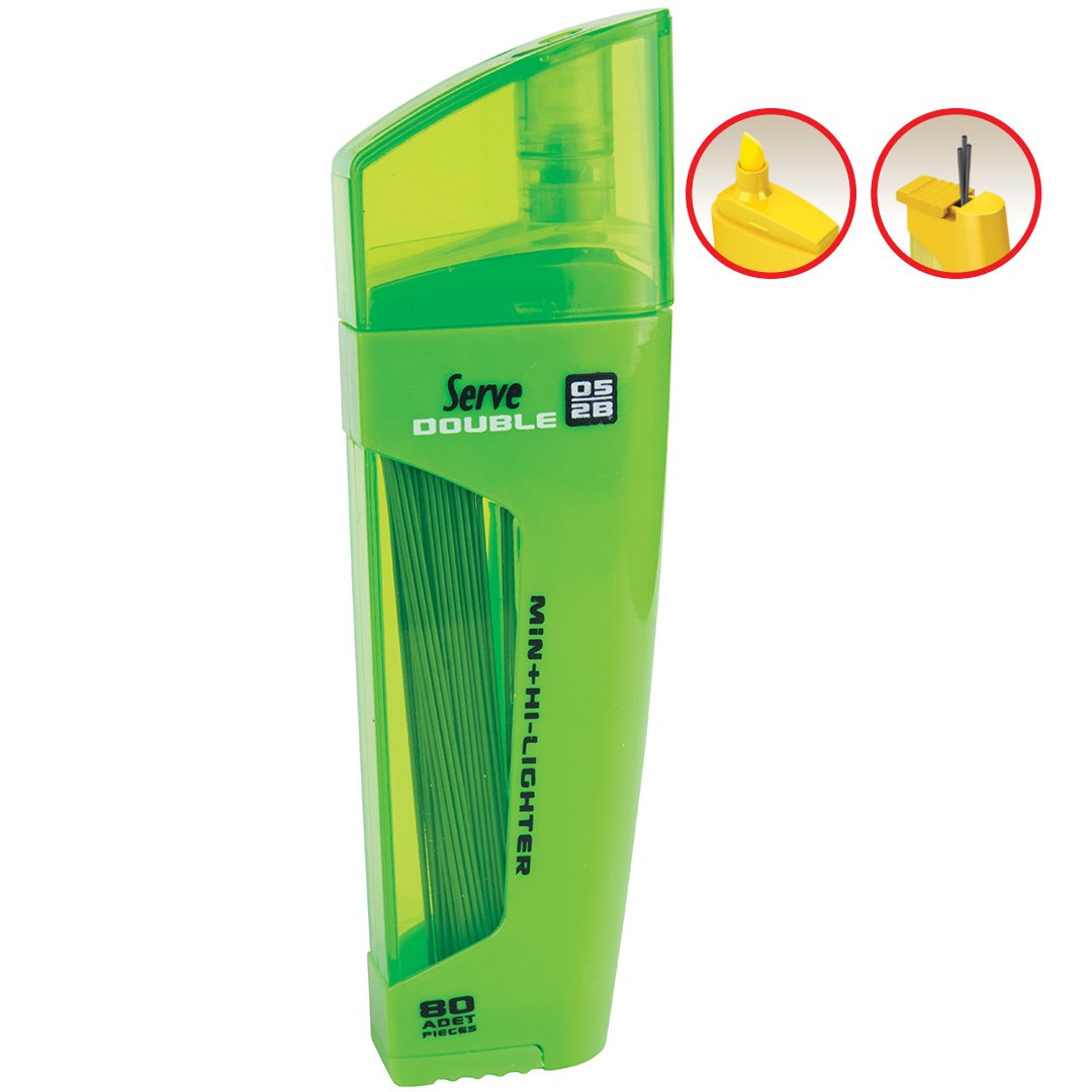 SERVE Double Mekanik Kurşun Kalem Ucu 0.5 mm + Fosforlu Kalem, Yeşil