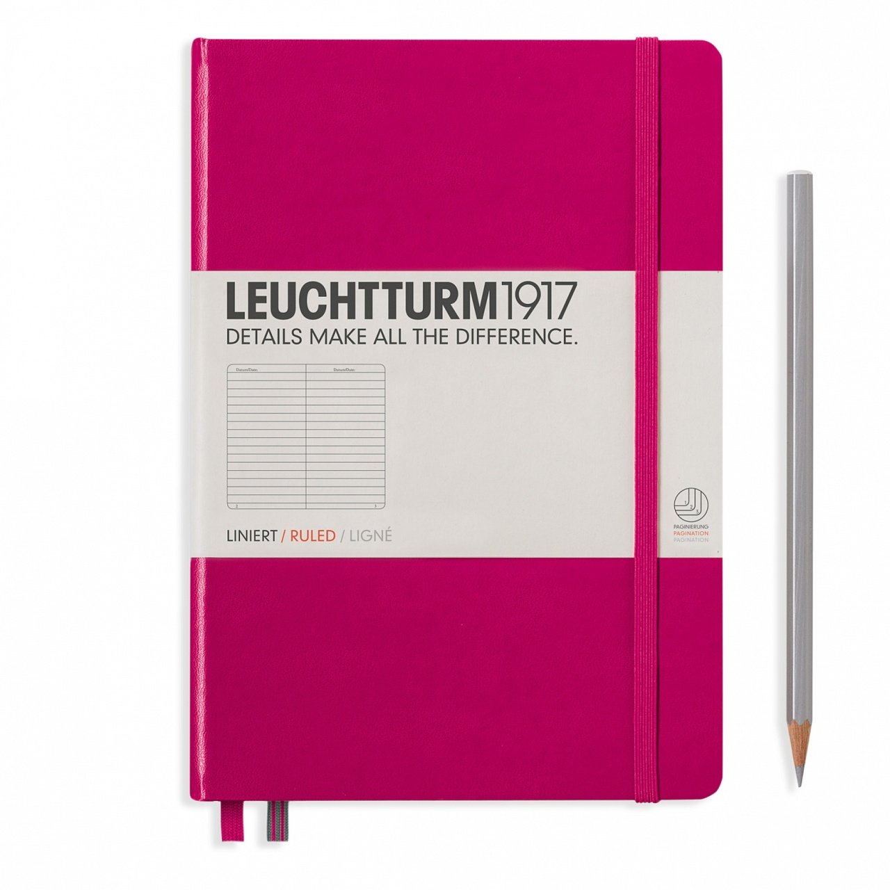 Leuchtturm1917 Not Defteri Orta Boy (A5), Sert Kapak, 249 Numaralandırılmış Sayfa, Vişne - Çizgili