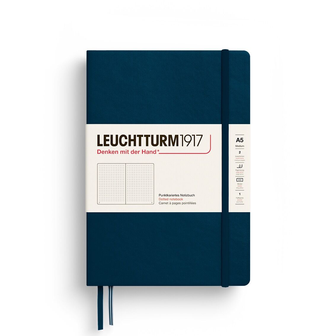 Leuchtturm1917 Not Defteri Orta Boy (A5), Sert Kapak, 251 Numaralandırılmış Sayfa, Derin Deniz - Noktalı