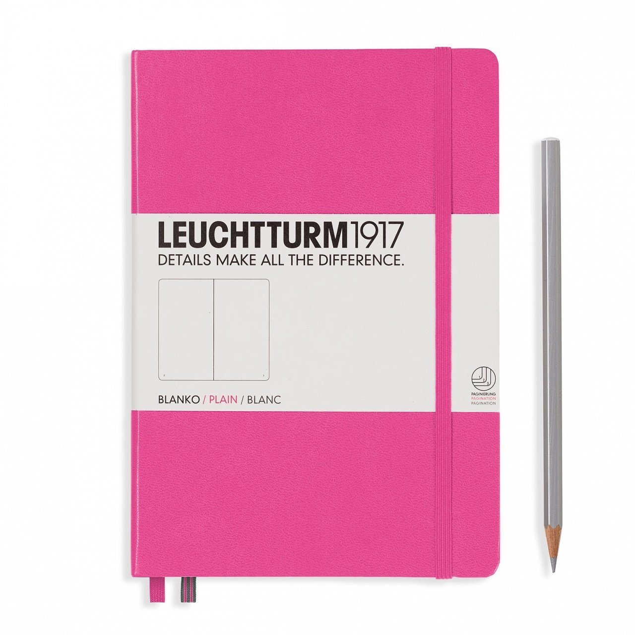 Leuchtturm1917 Not Defteri Orta Boy (A5), Sert Kapak, 249 Numaralandırılmış Sayfa, Yeni Pembe - Düz