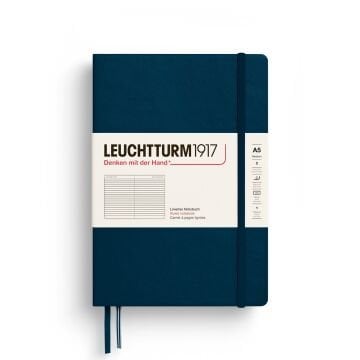 Leuchtturm1917 Not Defteri Orta Boy (A5), Sert Kapak, 251 Numaralandırılmış Sayfa, Derin Deniz - Çizgili