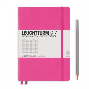 Leuchtturm1917 Not Defteri Orta Boy (A5), Sert Kapak, 249 Numaralandırılmış Sayfa, Yeni Pembe - Kareli