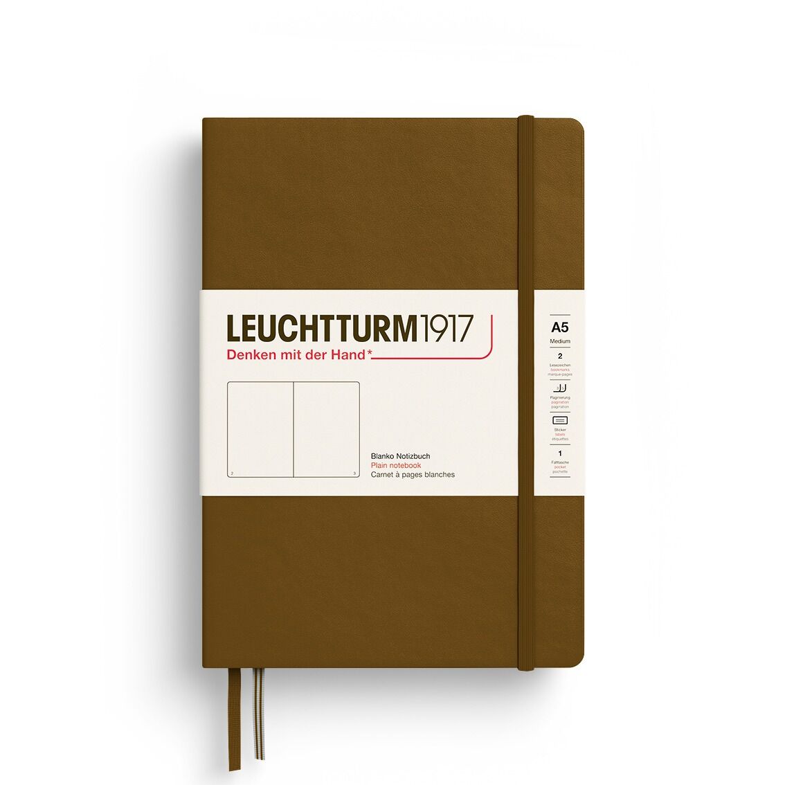 Leuchtturm1917 Not Defteri Orta Boy (A5), Sert Kapak, 251 Numaralandırılmış Sayfa, Baharat Kahvesi - Düz