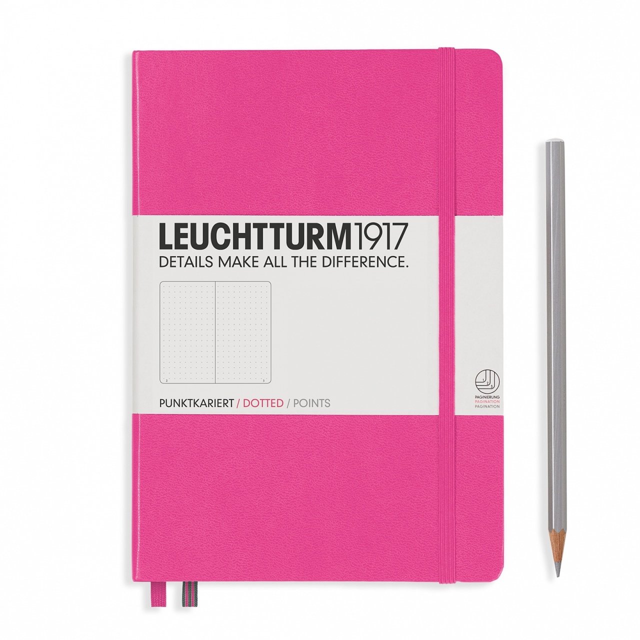 Leuchtturm1917 Not Defteri Orta Boy (A5), Sert Kapak, 249 Numaralandırılmış Sayfa, Yeni Pembe - Noktalı