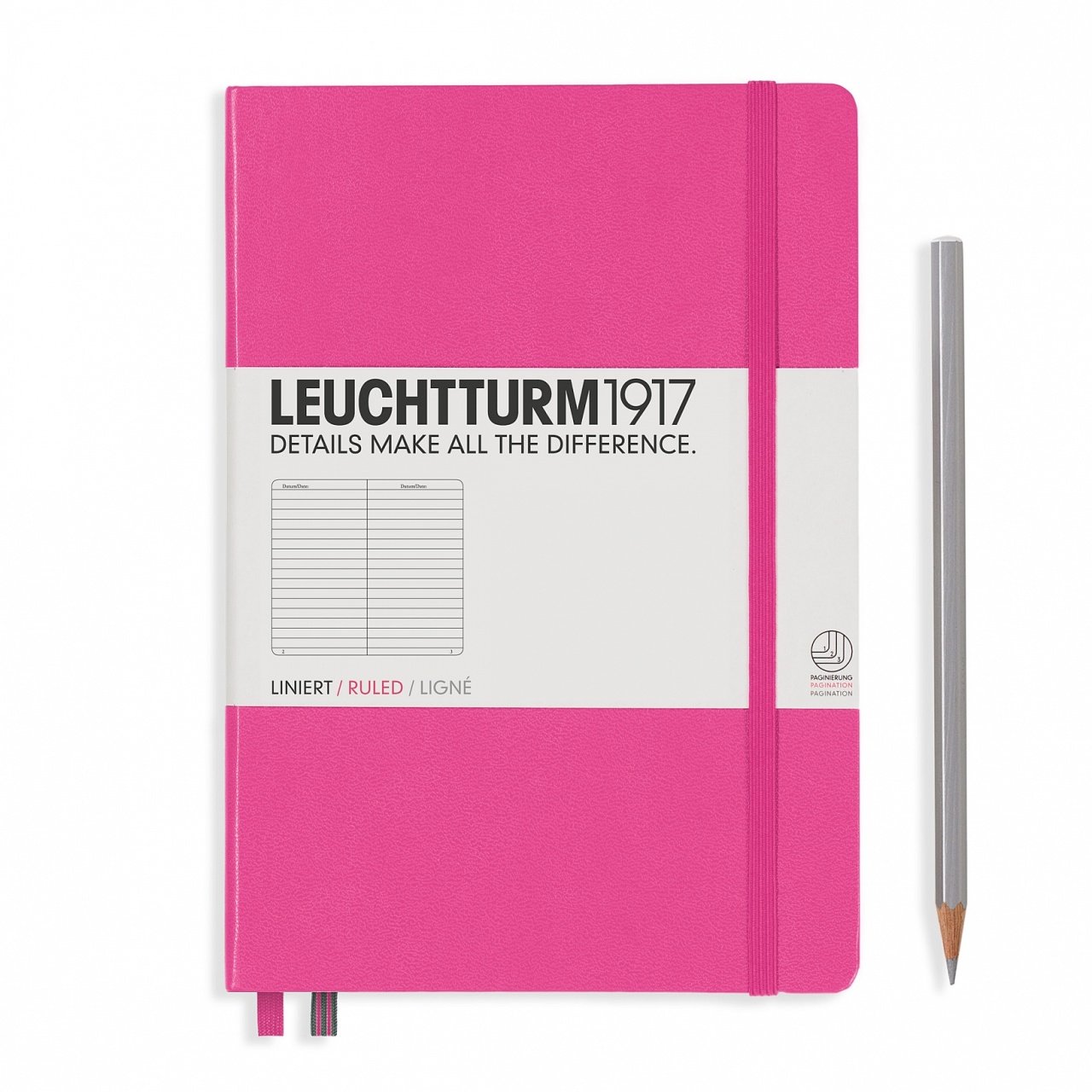 Leuchtturm1917 Not Defteri Orta Boy (A5), Sert Kapak, 249 Numaralandırılmış Sayfa, Yeni Pembe - Çizgili