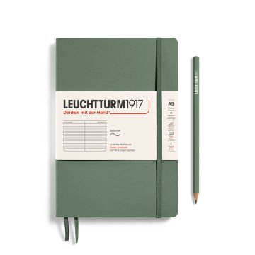Leuchtturm1917 Not Defteri Orta Boy (A5), Yumuşak Kapak, 121 Numaralandırılmış Sayfa, Zeytin Yeşili - Çizgili