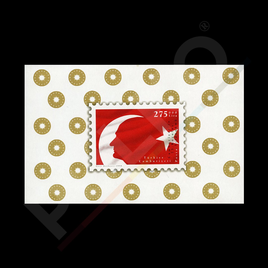 Cumhuriyet'in 75. Kuruluş Yıldönümü Hatıra Bloğu (29 Ekim 1998) - Türkiye Cumhuriyeti Pul Koleksiyonu