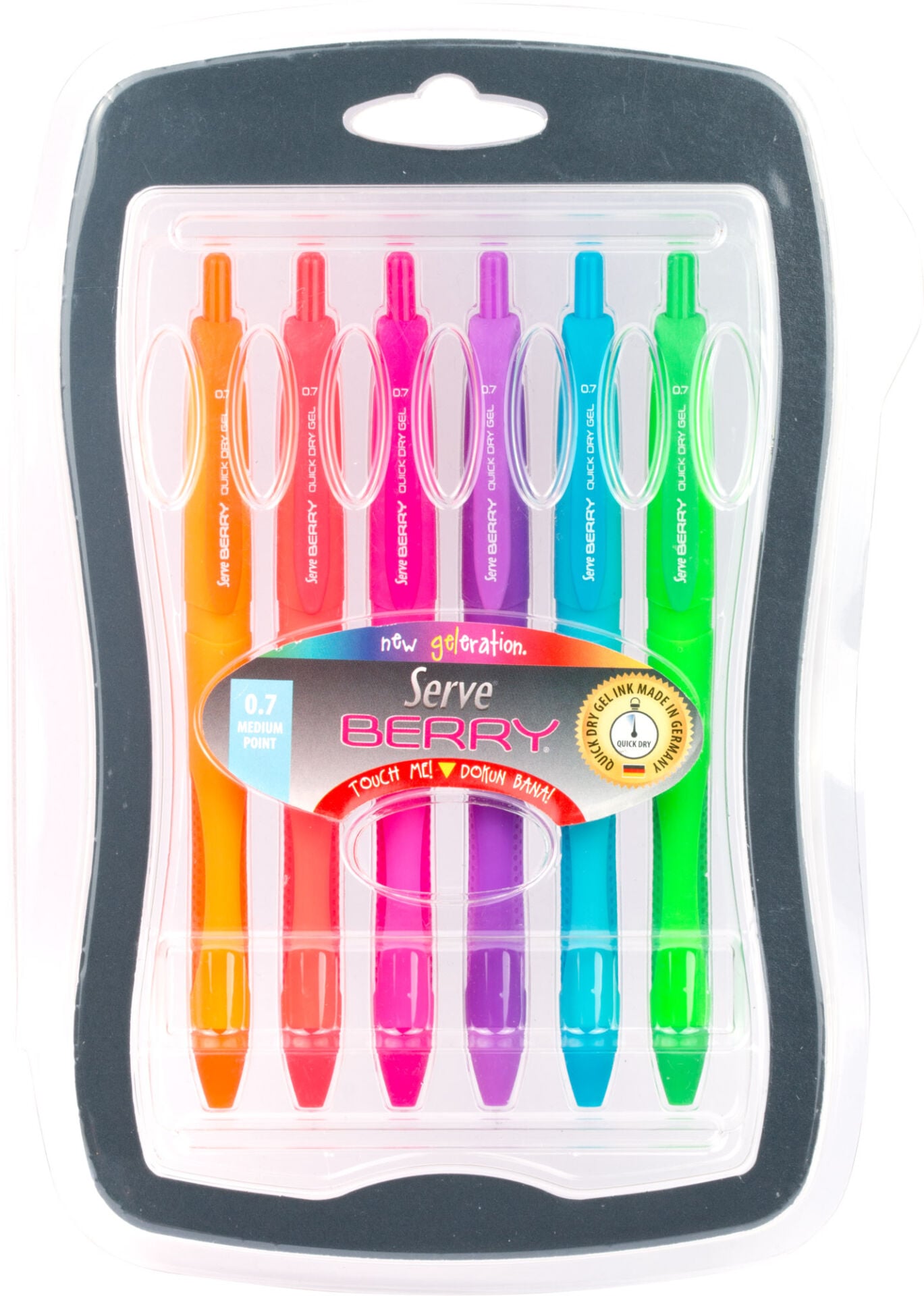 SERVE Berry Hızlı Kuruyan Jel Kalem 0.7 mm 6'lı Set - Canlı Renkler