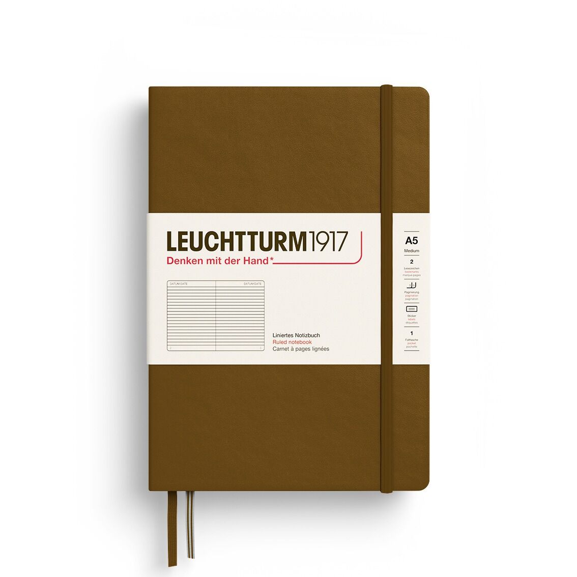 Leuchtturm1917 Not Defteri Orta Boy (A5), Sert Kapak, 251 Numaralandırılmış Sayfa, Baharat Kahvesi - Çizgili