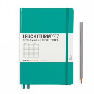 Leuchtturm1917 Not Defteri Orta Boy (A5), Sert Kapak, 249 Numaralandırılmış Sayfa, Zümrüt Yeşili - Kareli