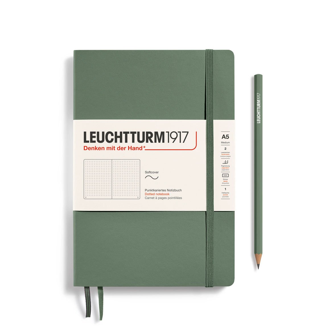 Leuchtturm1917 Not Defteri Orta Boy (A5), Yumuşak Kapak, 121 Numaralandırılmış Sayfa, Zeytin Yeşili - Noktalı