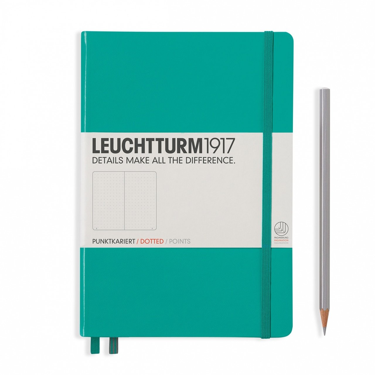 Leuchtturm1917 Not Defteri Orta Boy (A5), Sert Kapak, 249 Numaralandırılmış Sayfa, Zümrüt Yeşili - Noktalı