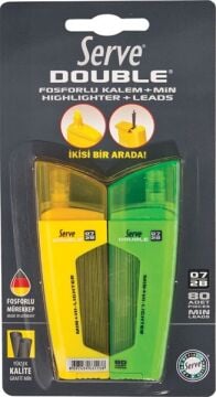 SERVE Double Fosforlu Kalem ve Mekanik Kurşun Kalem Ucu 0.7 mm 2B 2'li Set Sarı-Yeşil
