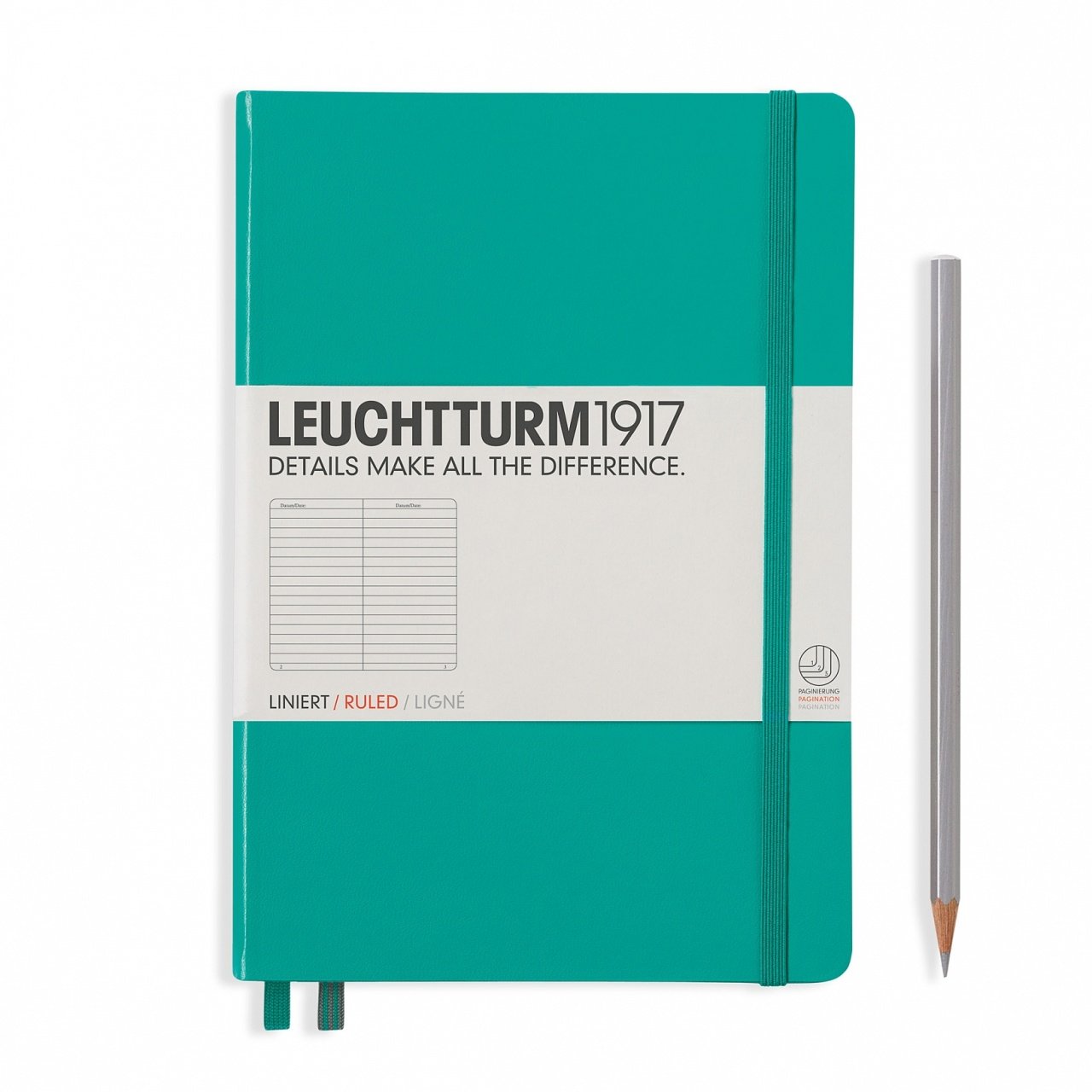 Leuchtturm1917 Not Defteri Orta Boy (A5), Sert Kapak, 249 Numaralandırılmış Sayfa, Zümrüt Yeşili - Çizgili