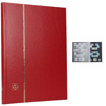 Leuchtturm Pul Defteri BASIC Siyah Zemin, Sert Kapak, 8 Yaprak 16 Sayfa - Kırmızı - A4+
