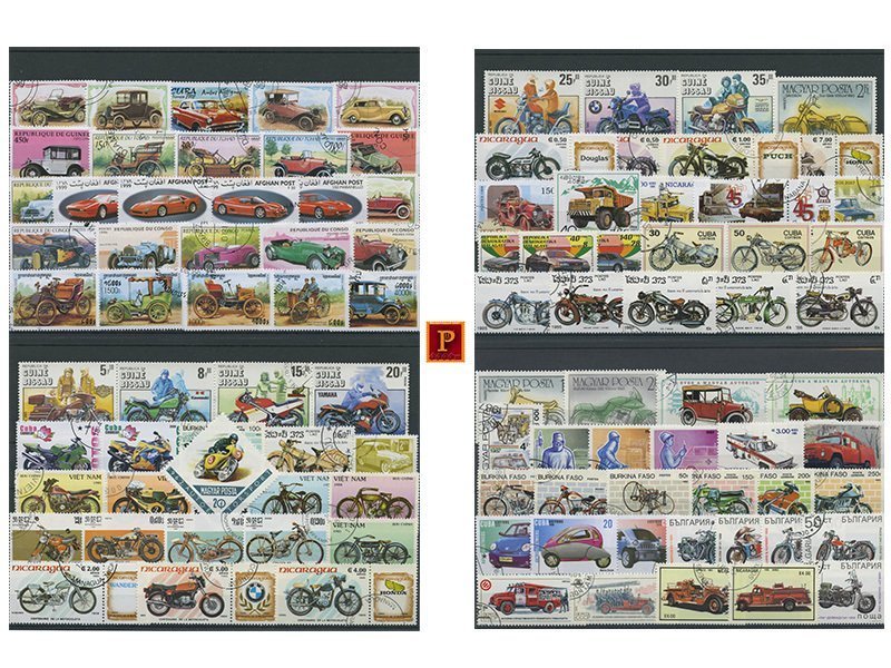 PULKO HistorY 1970 100 Çeşit Damgalı Pul Koleksiyonu Arabalar & Motorsikletler