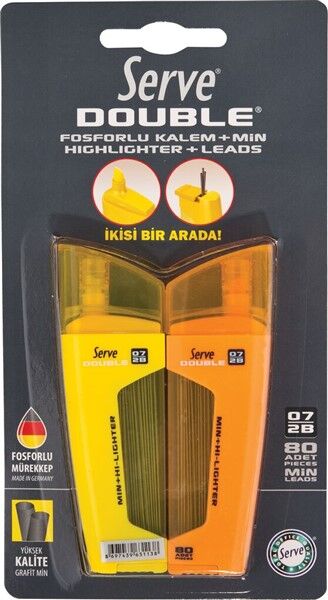 SERVE Double Fosforlu Kalem ve Mekanik Kurşun Kalem Ucu 0.7 mm 2B 2'li Set Sarı-Turuncu