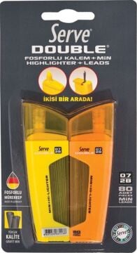 SERVE Double Fosforlu Kalem ve Mekanik Kurşun Kalem Ucu 0.7 mm 2B 2'li Set Sarı-Turuncu
