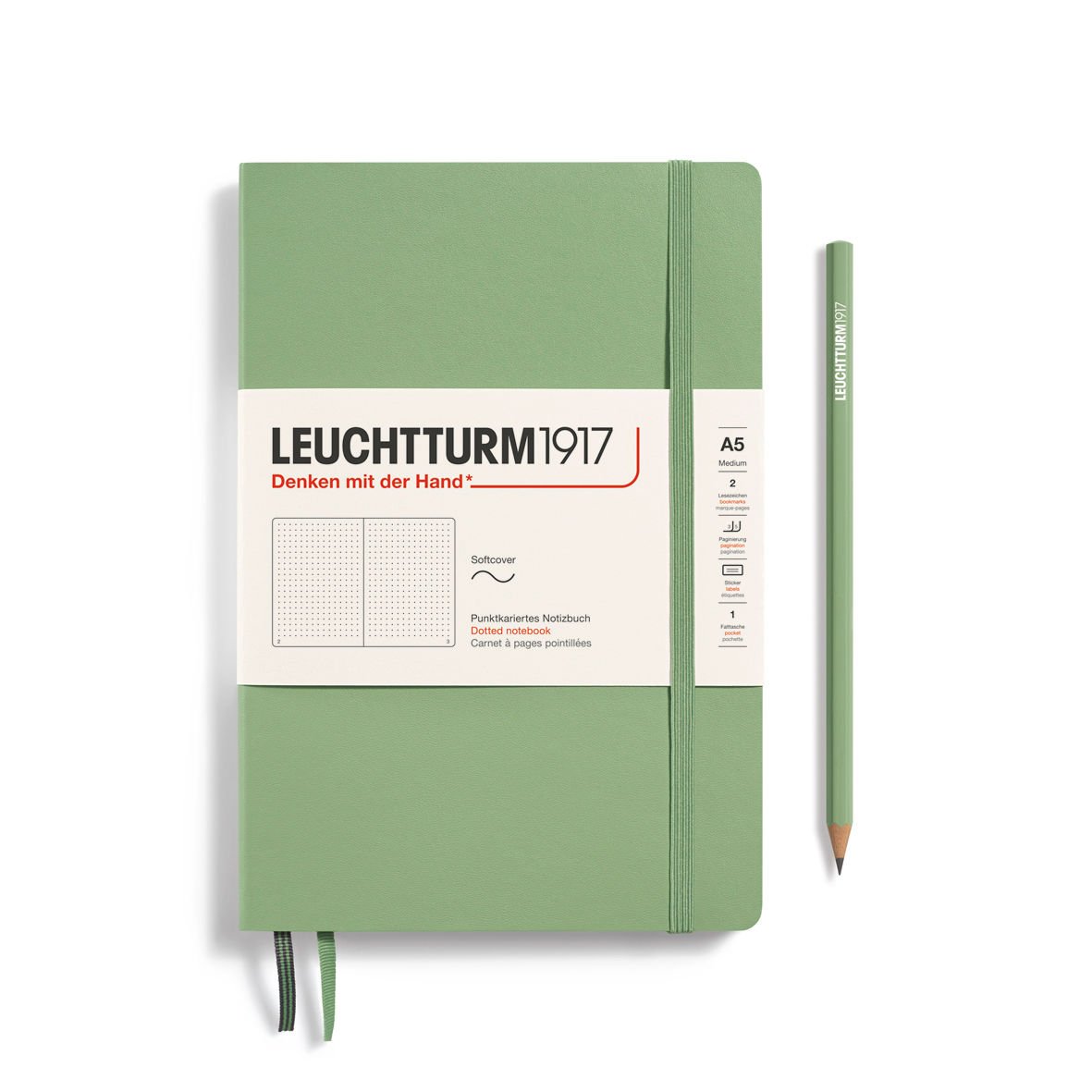 Leuchtturm1917 Not Defteri Orta Boy (A5), Yumuşak Kapak, 121 Numaralandırılmış Sayfa, Adaçayı - Noktalı