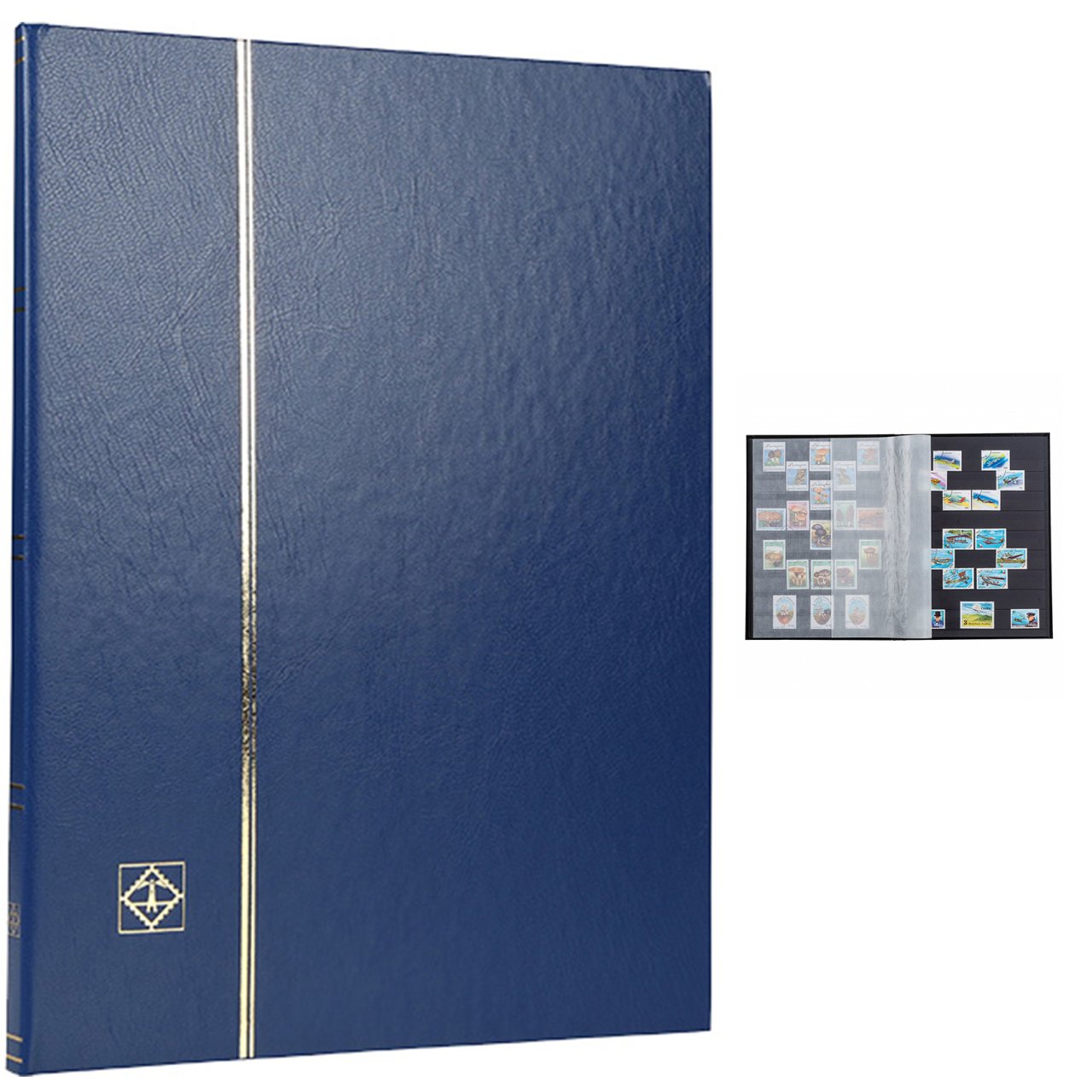 Leuchtturm Pul Defteri BASIC Siyah Zemin, Sert Kapak, 8 Yaprak 16 Sayfa - Mavi - A4+
