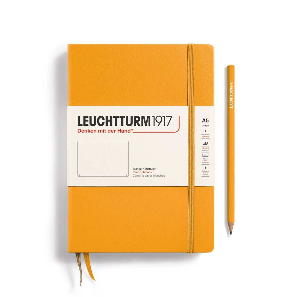Leuchtturm1917 Not Defteri Orta Boy (A5), Sert Kapak, 251 Numaralandırılmış Sayfa, Gündoğumu Sarı - Düz