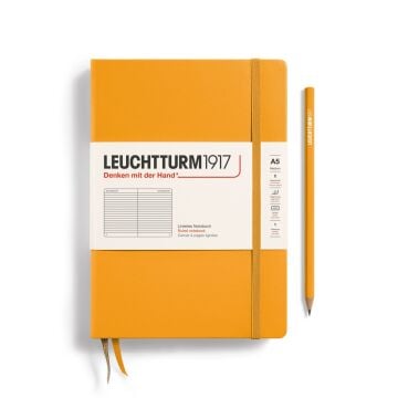 Leuchtturm1917 Not Defteri Orta Boy (A5), Sert Kapak, 251 Numaralandırılmış Sayfa, Gündoğumu Sarı - Kareli
