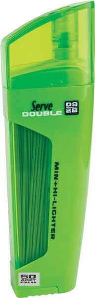 SERVE Double Fosforlu Kalem ve Mekanik Kurşun Kalem Ucu 0.9 mm 2B, Yeşil