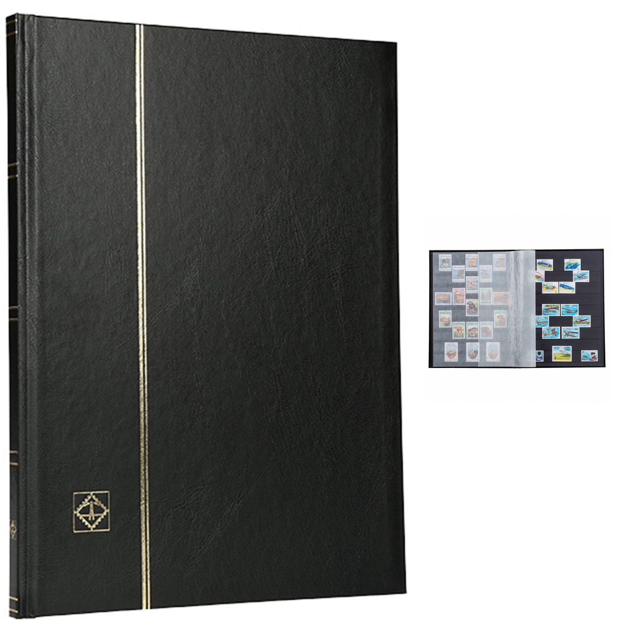 Leuchtturm Pul Defteri BASIC Siyah Zemin, Sert Kapak, 8 Yaprak 16 Sayfa - Siyah - A4+