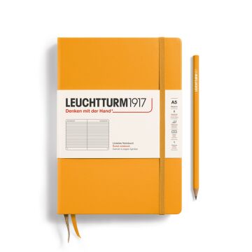 Leuchtturm1917 Not Defteri Orta Boy (A5), Sert Kapak, 251 Numaralandırılmış Sayfa, Gündoğumu Sarı - Çizgili