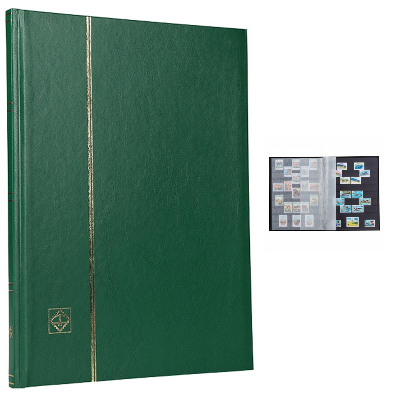 Leuchtturm Pul Defteri BASIC Siyah Zemin, Sert Kapak, 8 Yaprak 16 Sayfa - Yeşil - A4+