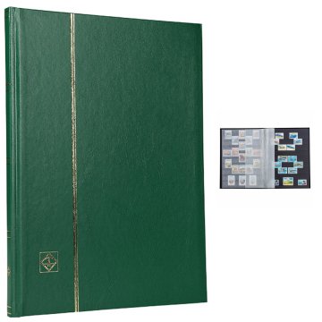 Leuchtturm Pul Defteri BASIC Siyah Zemin, Sert Kapak, 8 Yaprak 16 Sayfa - Yeşil - A4+