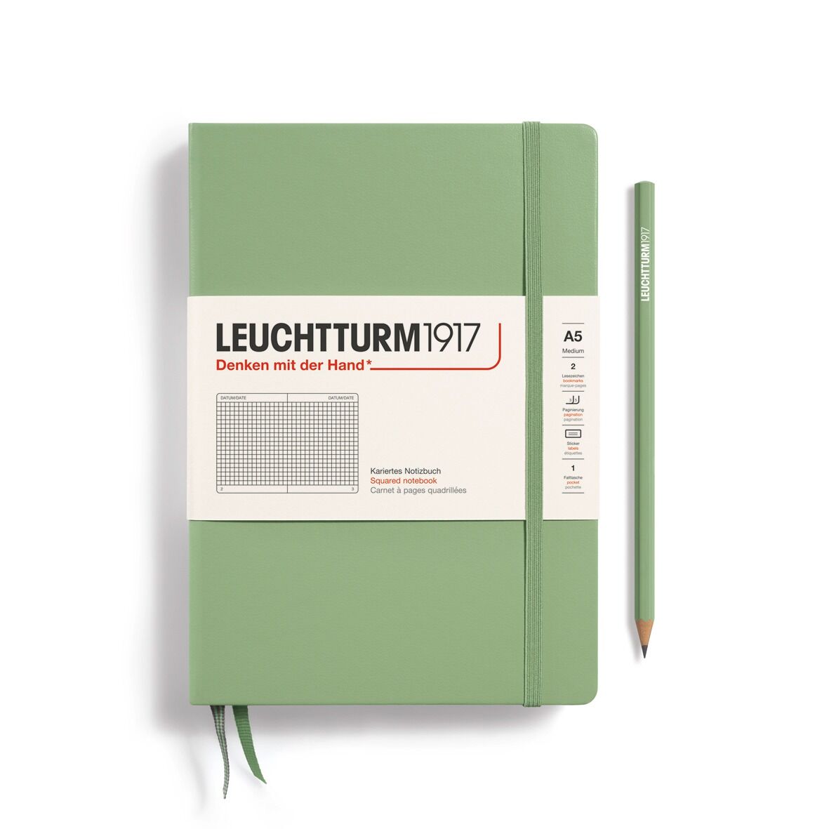 Leuchtturm1917 Not Defteri Orta Boy (A5), Sert Kapak, 251 Numaralandırılmış Sayfa, Ada Çayı - Kareli