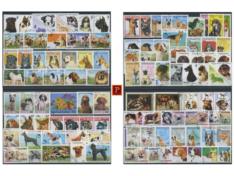 PULKO HistorY 1970 100 Çeşit Damgalı Pul Koleksiyonu Köpekler