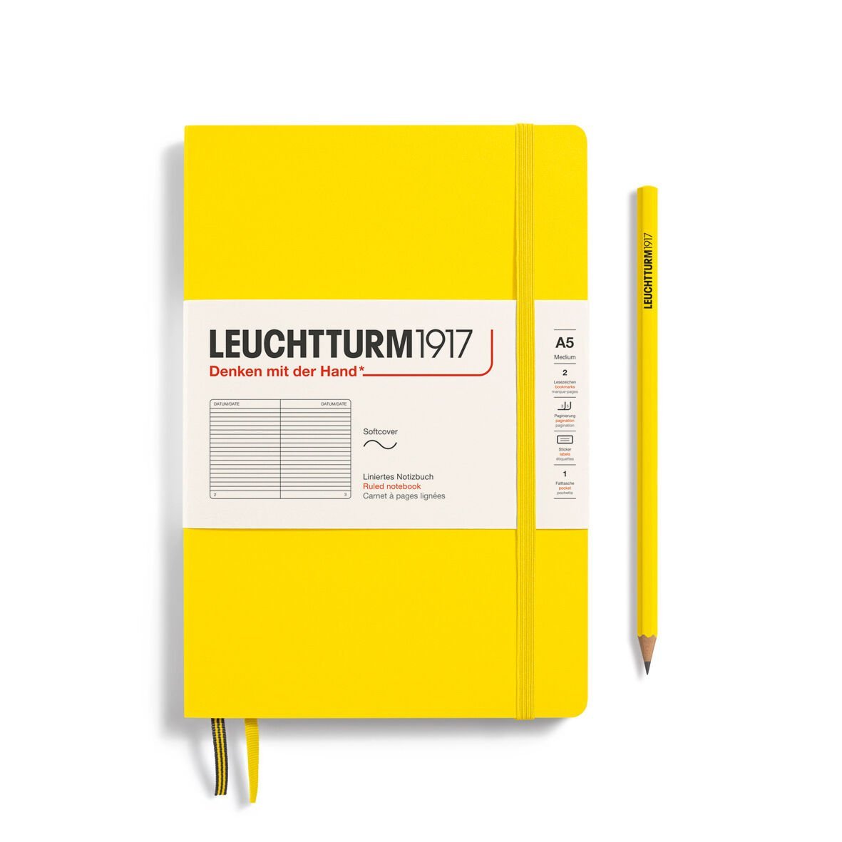 Leuchtturm1917 Not Defteri Orta Boy (A5), Yumuşak Kapak, 121 Numaralandırılmış Sayfa, Limon Sarı - Çizgili