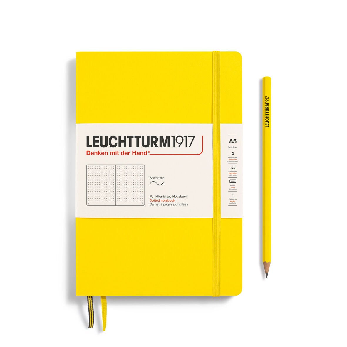 Leuchtturm1917 Not Defteri Orta Boy (A5), Yumuşak Kapak, 121 Numaralandırılmış Sayfa, Limon Sarı - Noktalı