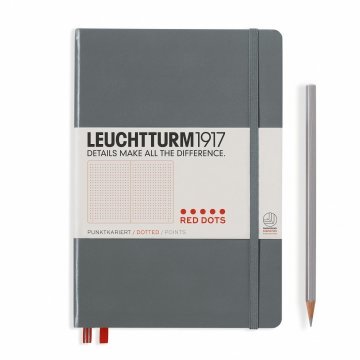 Leuchtturm1917 Orta Boy (A5) RED DOTS (Özel Seri) Not Defteri, Noktalı, Sert Kapak, Antrasit Gri
