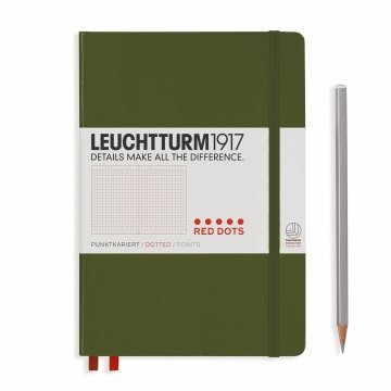 Leuchtturm1917 Orta Boy (A5) RED DOTS (Özel Seri) Not Defteri, Noktalı, Sert Kapak, Asker Yeşili