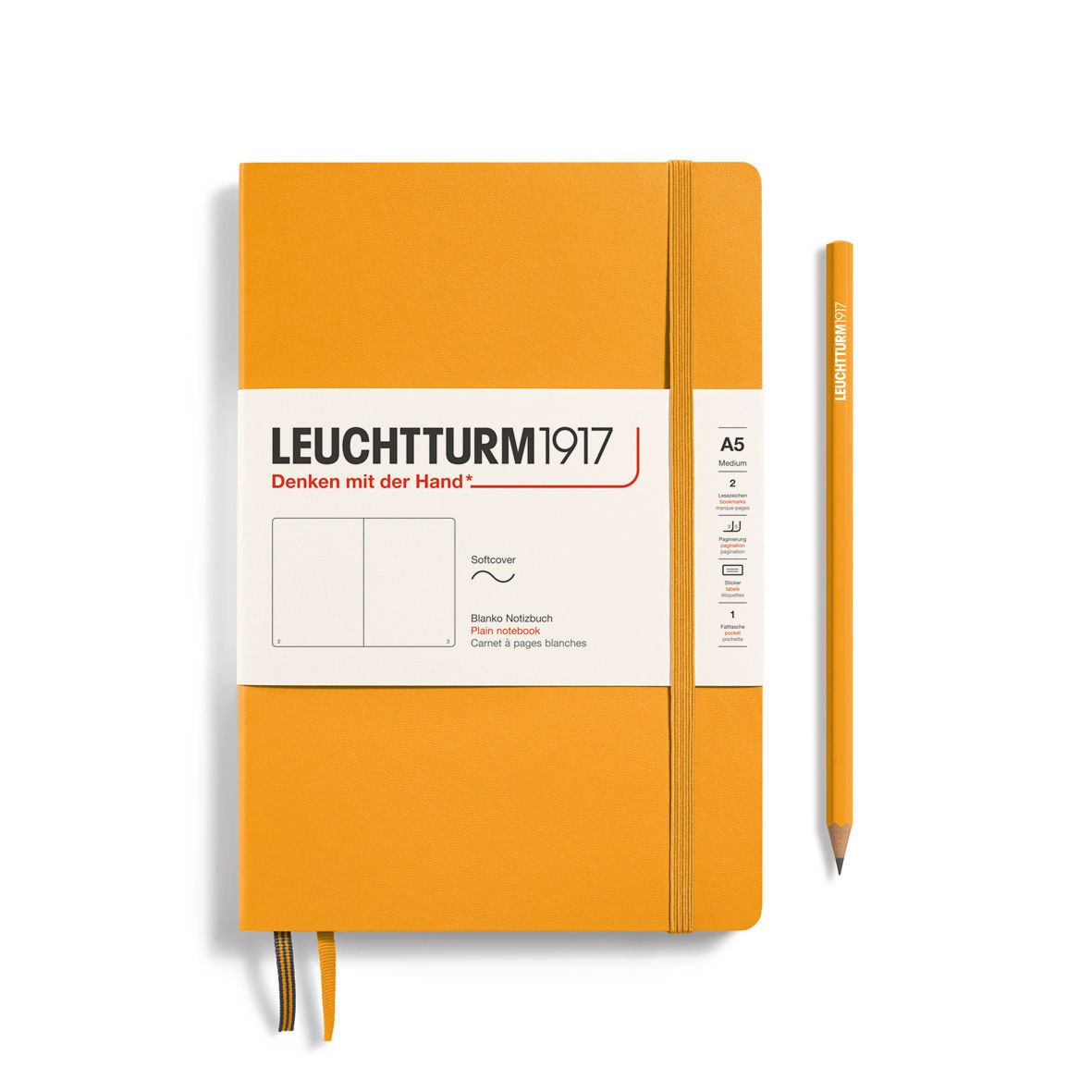 Leuchtturm1917 Not Defteri Orta Boy (A5), Yumuşak Kapak, 121 Numaralandırılmış Sayfa, Gündoğumu Sarı - Düz