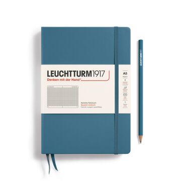 Leuchtturm1917 Not Defteri Orta Boy (A5), Sert Kapak, 251 Numaralandırılmış Sayfa, Taş Mavi - Kareli