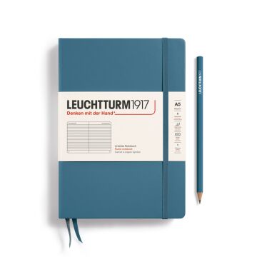 Leuchtturm1917 Not Defteri Orta Boy (A5), Sert Kapak, 251 Numaralandırılmış Sayfa, Taş Mavi - Çizgili