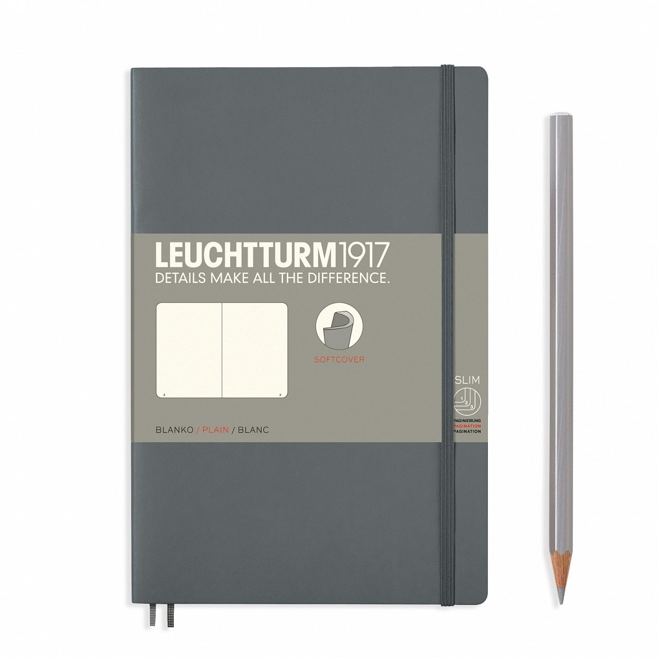 Leuchtturm1917 Not Defteri Çanta Boy (B6+), Yumuşak Kapak, 123 Numaralandırılmış Sayfa, Antrasit Gri - Düz